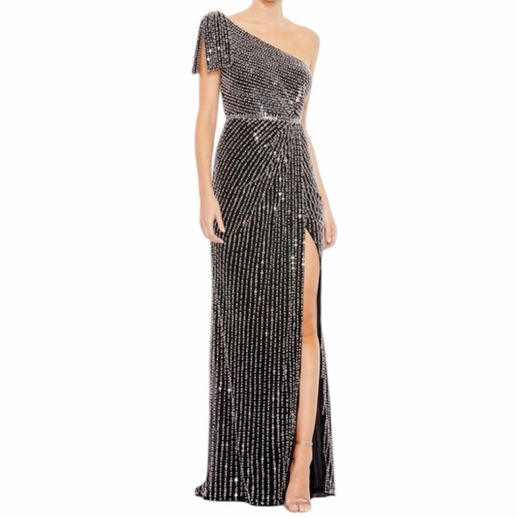 Mac Duggal Dresses & Skirts - PEARL EMBELLISHED SOFT TIE ONE SHOULDER GOWN NWT